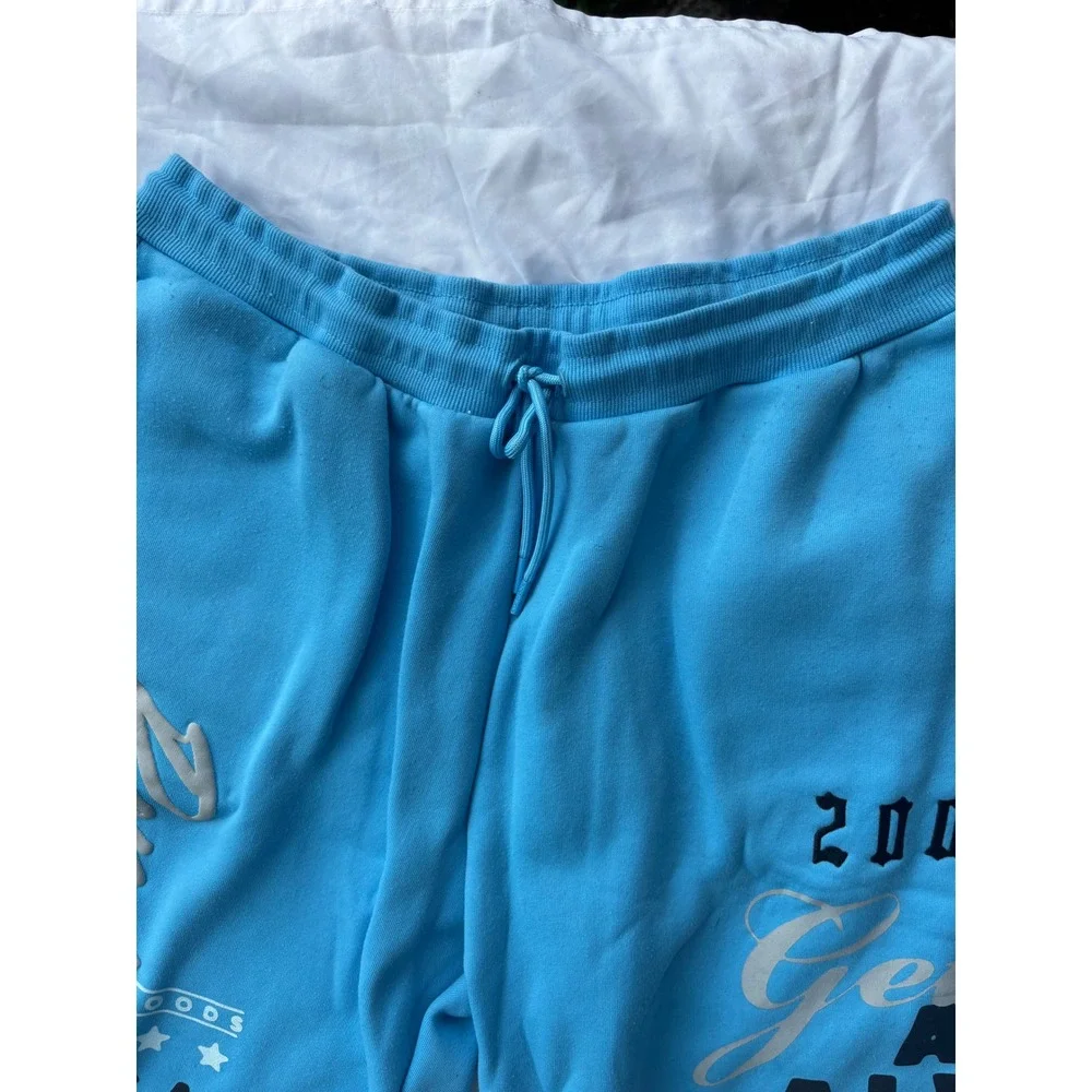Born Fly Mens Blue Fleece Graphic Sweat Shorts 2XL Streetwear Get Fly 2002